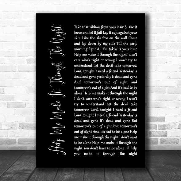 Michael Bublé Help Me Make It Through The Night Black Script Song Lyric Print