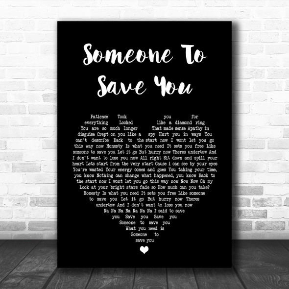 OneRepublic Someone To Save You Black Heart Song Lyric Music Wall Art Print