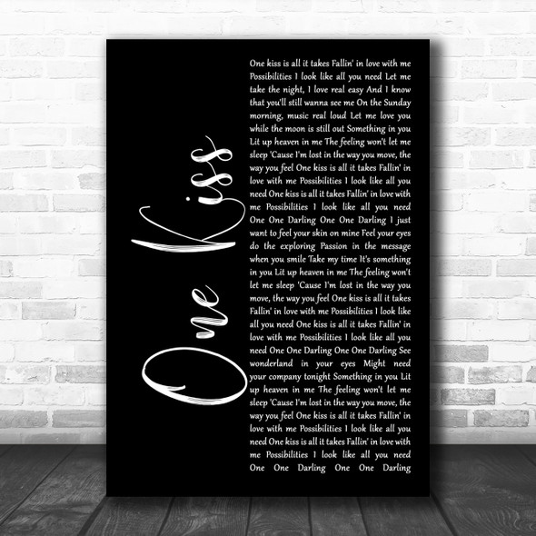 Calvin Harris & Dua Lipa One Kiss Black Script Song Lyric Music Wall Art Print