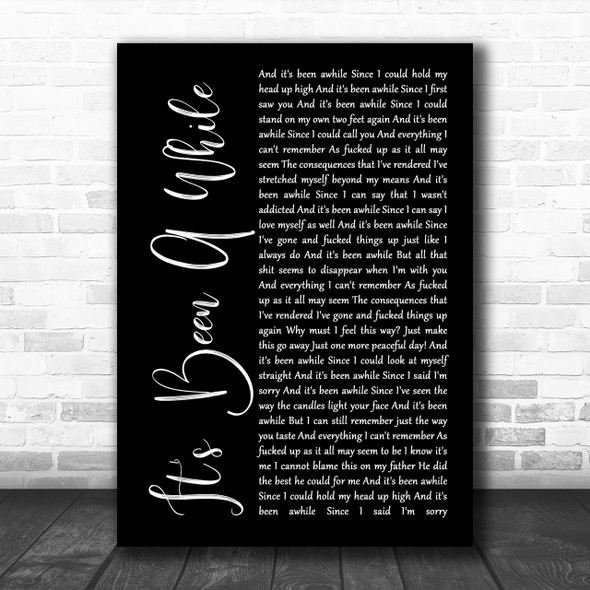 Staind It's Been A While Black Script Song Lyric Music Wall Art Print