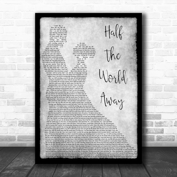 Oasis Half The World Away Grey Song Lyric Man Lady Dancing Quote Print