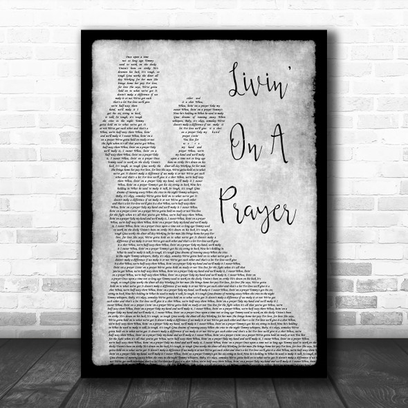 Bon Jovi Livin' On A Prayer Man Lady Dancing Grey Song Lyric Quote Print