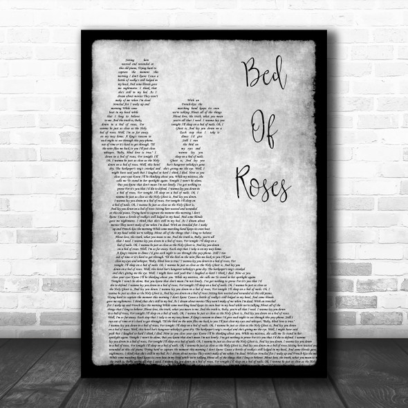 Bon Jovi Bed Of Roses Grey Song Lyric Man Lady Dancing Quote Print