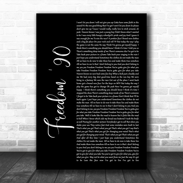 George Michael Freedom '90 Black Script Song Lyric Music Wall Art Print