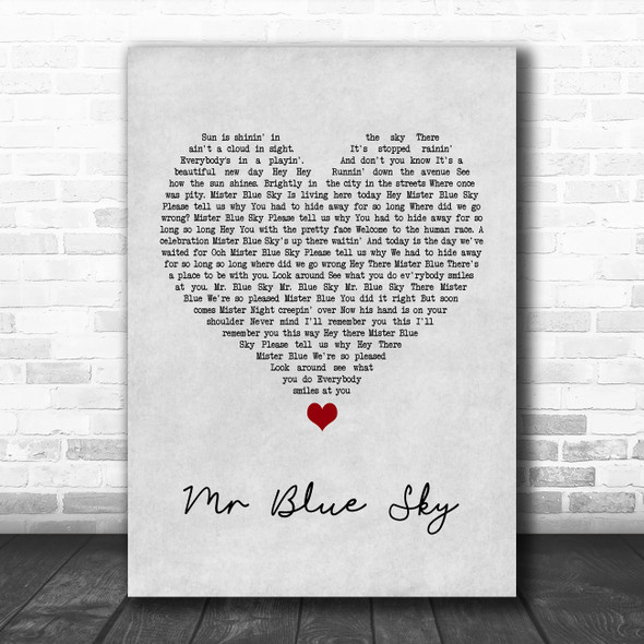 ELO Mr Blue Sky Grey Heart Song Lyric Print
