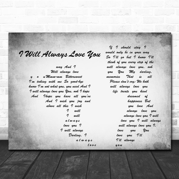 Whitney Houston I Will Always Love You Man Lady Couple Grey Song Lyric Print