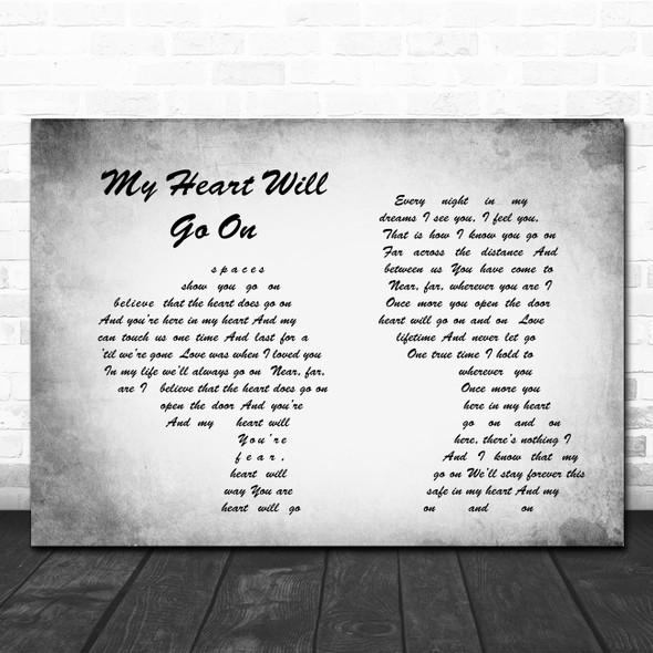 Celine Dion My Heart Will Go On Man Lady Couple Grey Song Lyric Quote Print