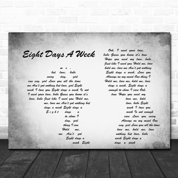 The Beatles Eight Days A Week Man Lady Couple Grey Song Lyric Quote Print