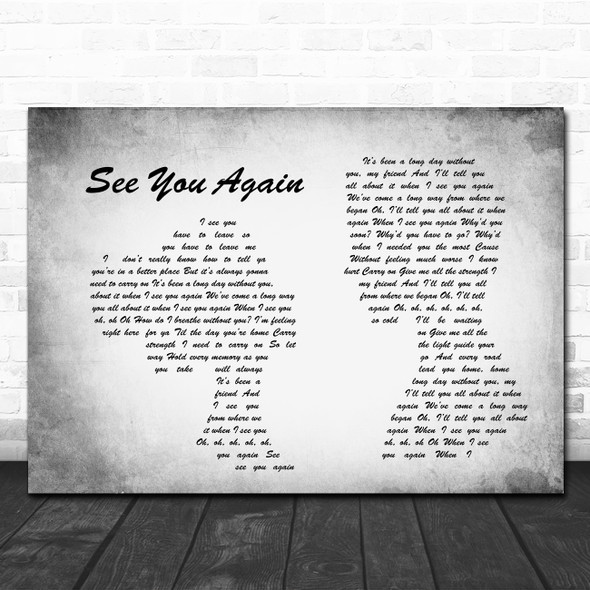 Charlie Puth See You Again Man Lady Couple Grey Song Lyric Quote Print
