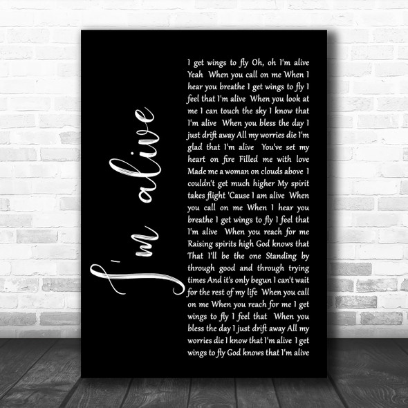 Celine Dion I'm Alive Black Script Song Lyric Music Wall Art Print