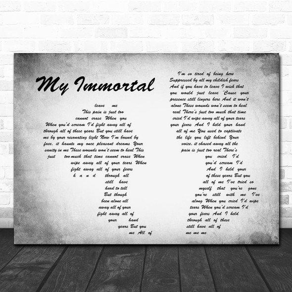 Evanescence My Immortal Man Lady Couple Grey Song Lyric Quote Print