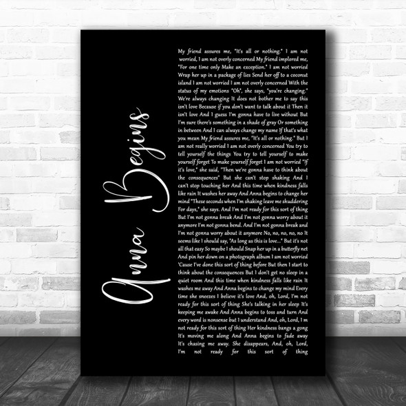 Counting Crows Anna Begins Black Script Song Lyric Music Wall Art Print