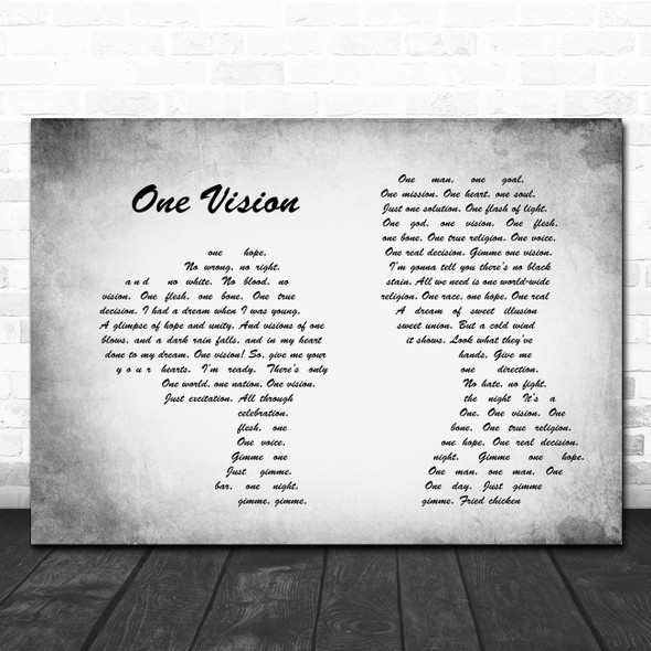 Queen One Vision Man Lady Couple Grey Song Lyric Quote Print