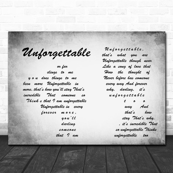 Nat King Cole Unforgettable Man Lady Couple Grey Song Lyric Print