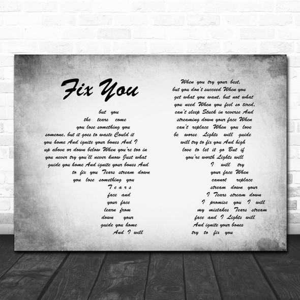 Coldplay Fix You Man Lady Couple Grey Song Lyric Quote Print