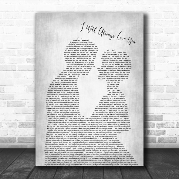 Whitney Houston I Will Always Love You Man Lady Bride Groom Wedding Grey Print