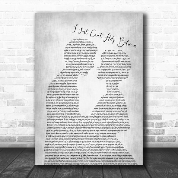 Elvis Presley I Just Can't Help Believin Man Lady Bride Groom Wedding Grey Print