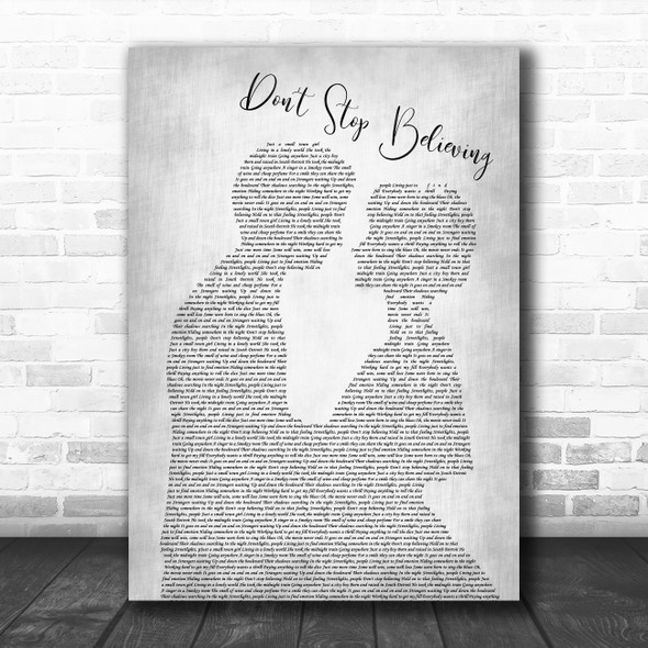 Journey Don't Stop Believing Man Lady Bride Groom Wedding Grey Song Lyric Print