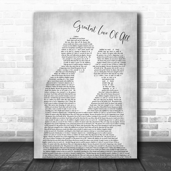 Whitney Houston Greatest Love Of All Man Lady Bride Groom Wedding Grey Print