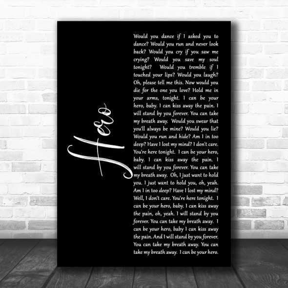 Enrique Iglesias Hero Black Script Song Lyric Music Wall Art Print