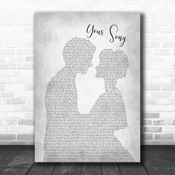 Elton John Your Grey Song Man Lady Bride Groom Wedding Grey Song Lyric Print