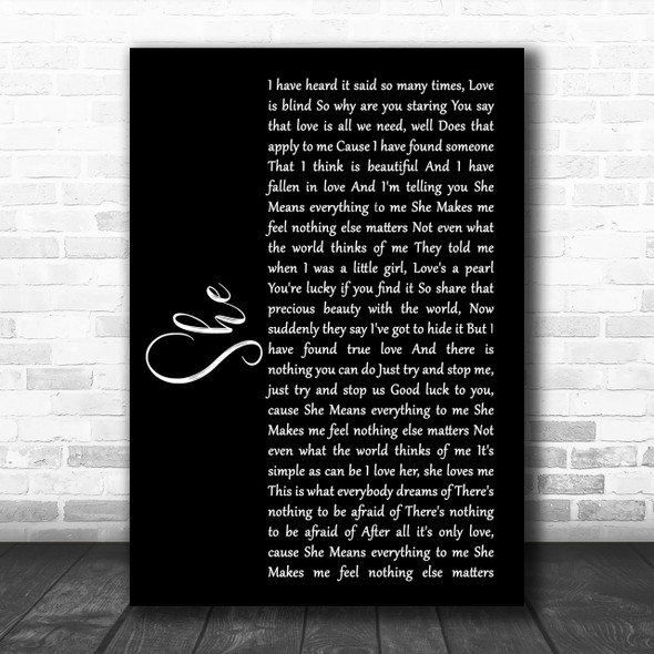 Jen foster She Black Script Song Lyric Music Wall Art Print