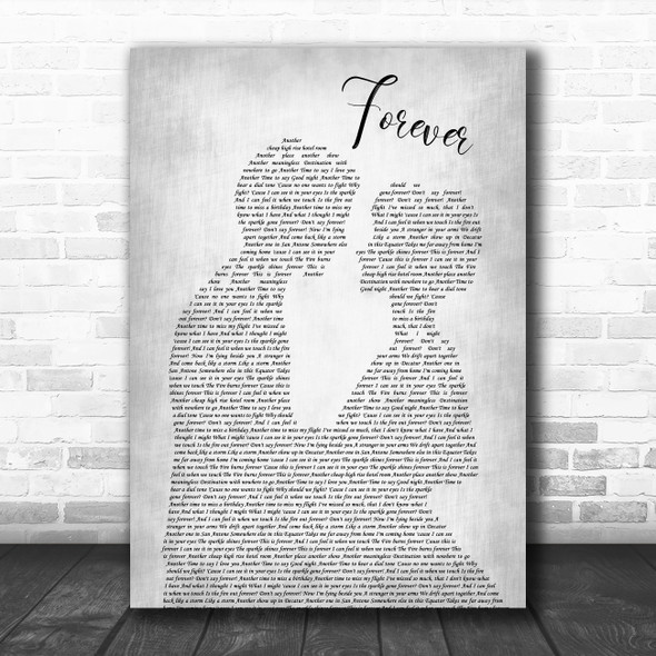 Aaron Lewis Forever Grey Song Lyric Man Lady Bride Groom Wedding Print