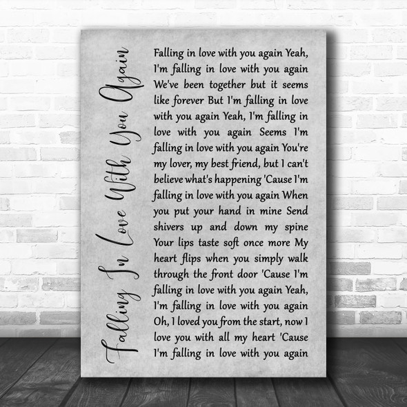 Imelda May Falling In Love With You Again Rustic Script Grey Song Lyric Print
