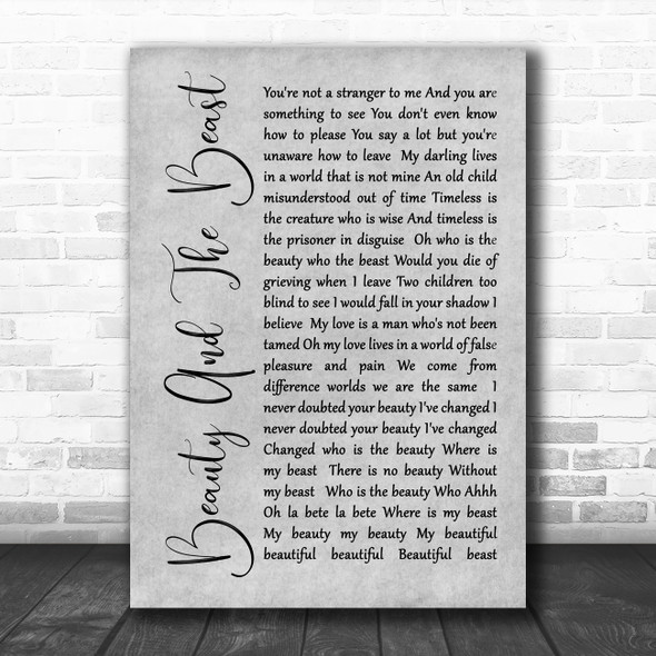 Stevie Nicks Beauty And The Beast Rustic Script Grey Song Lyric Quote Print