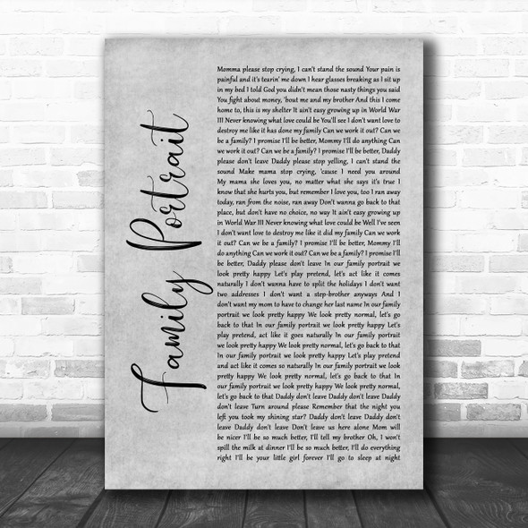 Pink Family Portrait Rustic Script Grey Song Lyric Quote Print