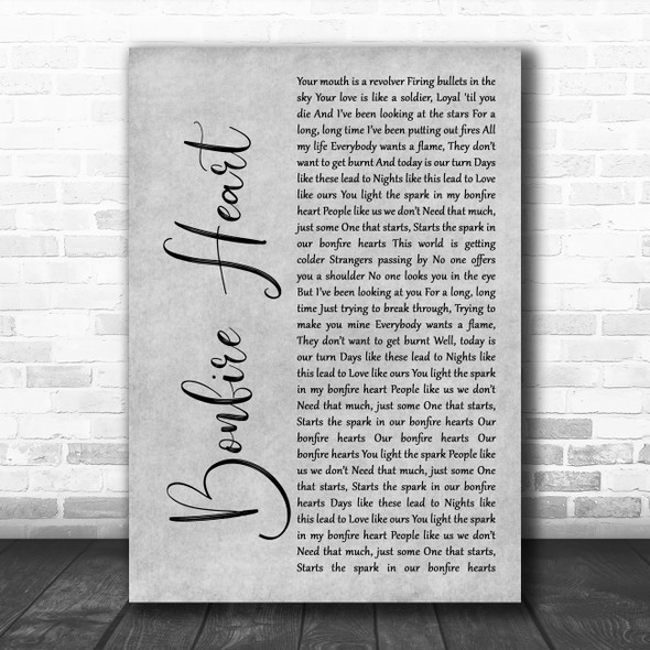 James Blunt Bonfire Heart Rustic Script Grey Song Lyric Quote Print