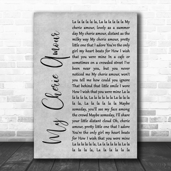 Stevie Wonder My Cherie Amour Rustic Script Grey Song Lyric Print