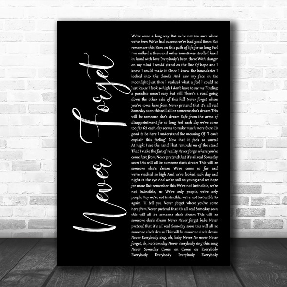 Take That Never Forget Black Script Song Lyric Music Wall Art Print