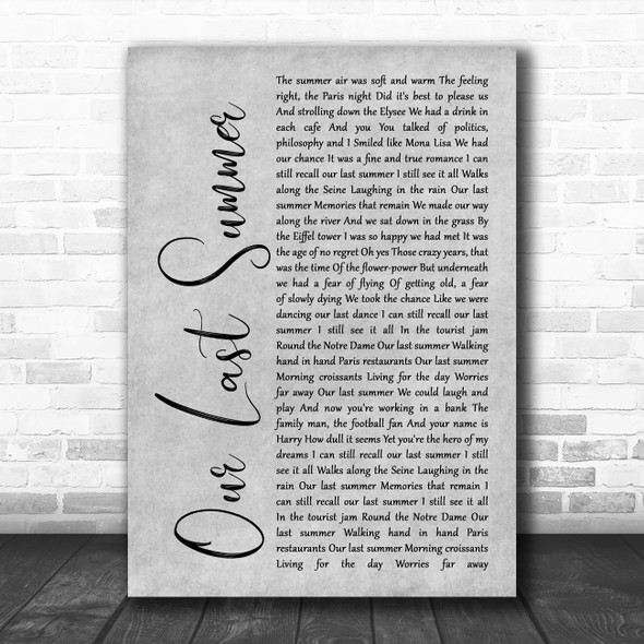 ABBA Our Last Summer Grey Rustic Script Song Lyric Print