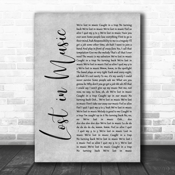 Sister Sledge Lost In Music Rustic Script Grey Song Lyric Print