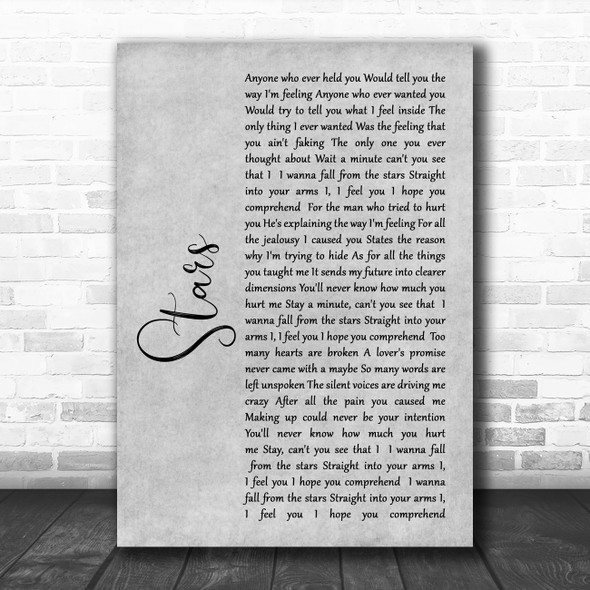 Simply Red Stars Rustic Script Grey Song Lyric Quote Print