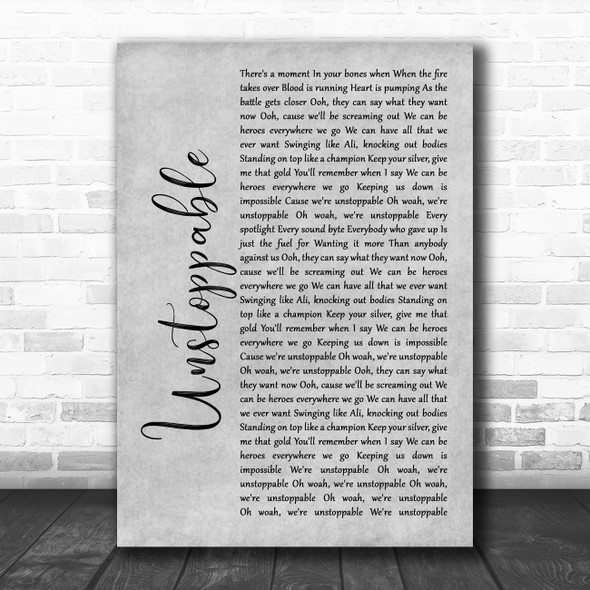 The Score Unstoppable Rustic Script Grey Song Lyric Print