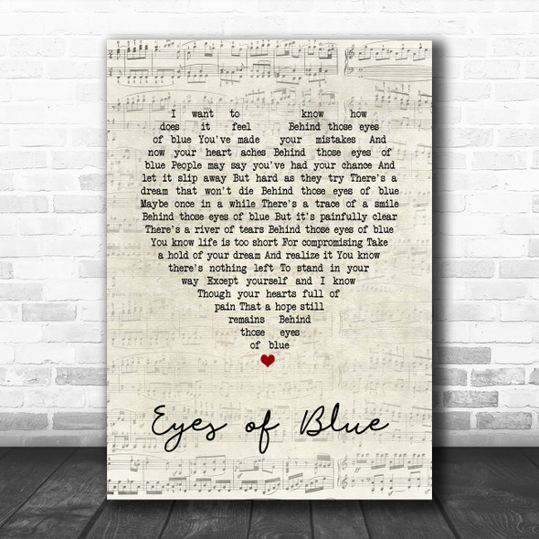 Paul Carrack Eyes of Blue Script Heart Song Lyric Print