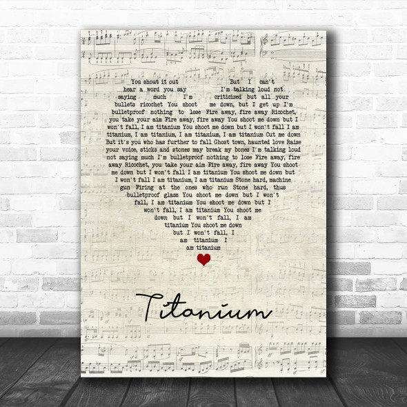 David Guetta ft. Sia Titanium Script Heart Song Lyric Print