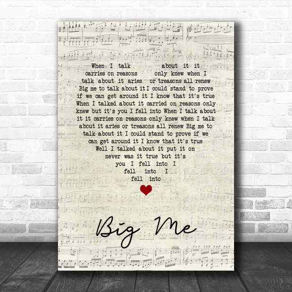 Foo Fighters Big Me Script Heart Song Lyric Print