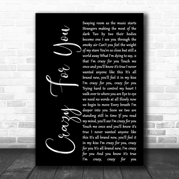 Madonna Crazy For You Black Script Song Lyric Music Wall Art Print