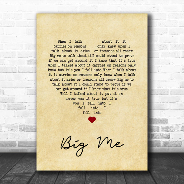 Foo Fighters Big Me Vintage Heart Song Lyric Print
