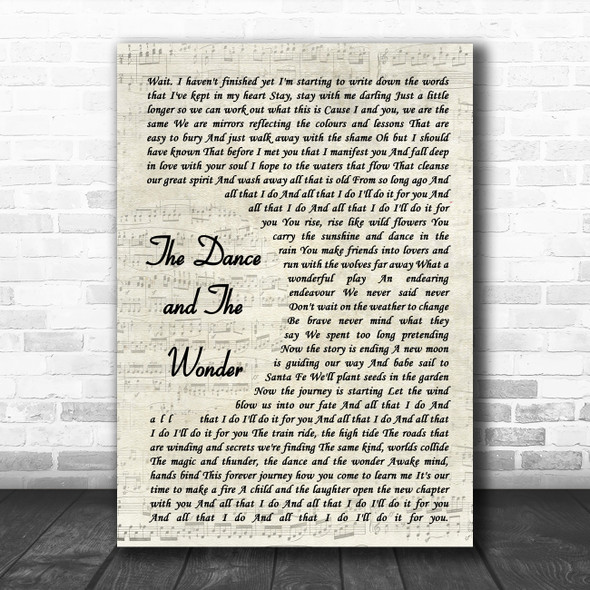 Sam Garrett The Dance and The Wonder Vintage Script Song Lyric Print