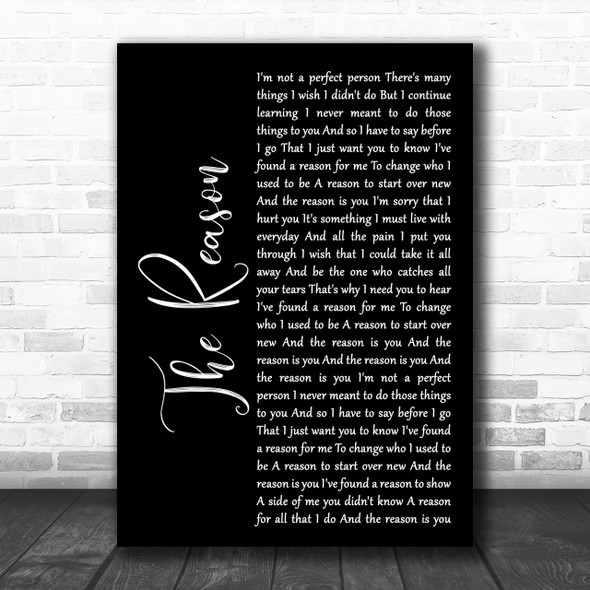 Hoobastank The Reason Black Script Song Lyric Music Wall Art Print