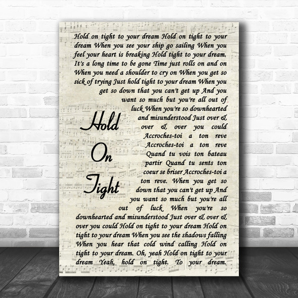Electric Light Orchestra Hold On Tight Vintage Script Song Lyric Print