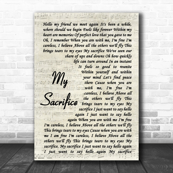 Creed My Sacrifice Vintage Script Song Lyric Print