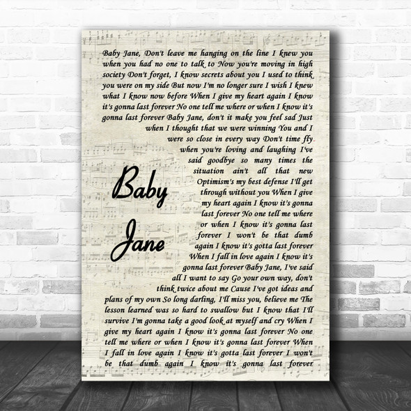 Rod Stewart Baby Jane Vintage Script Song Lyric Print