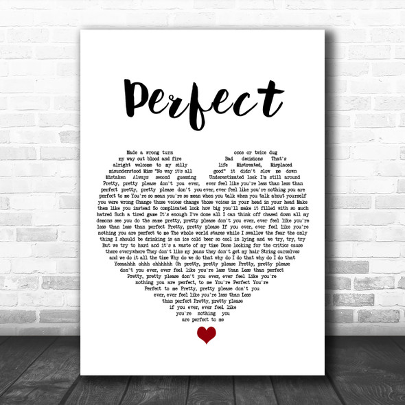 Pink Perfect (Clean Edition) White Heart Song Lyric Print