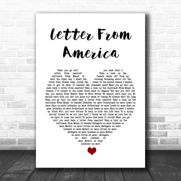 The Proclaimers Letter From America White Heart Song Lyric Print