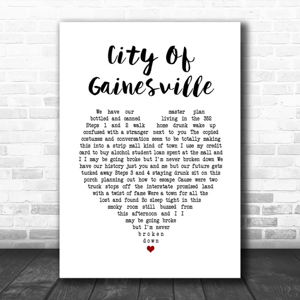 Less Than Jake City Of Gainesville White Heart Song Lyric Print